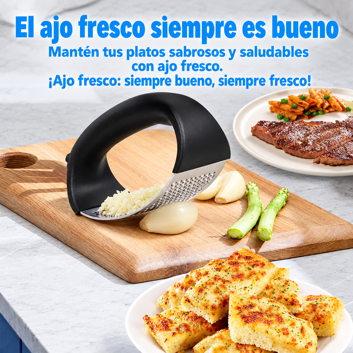 Prensa de ajo con mecanismo basculante