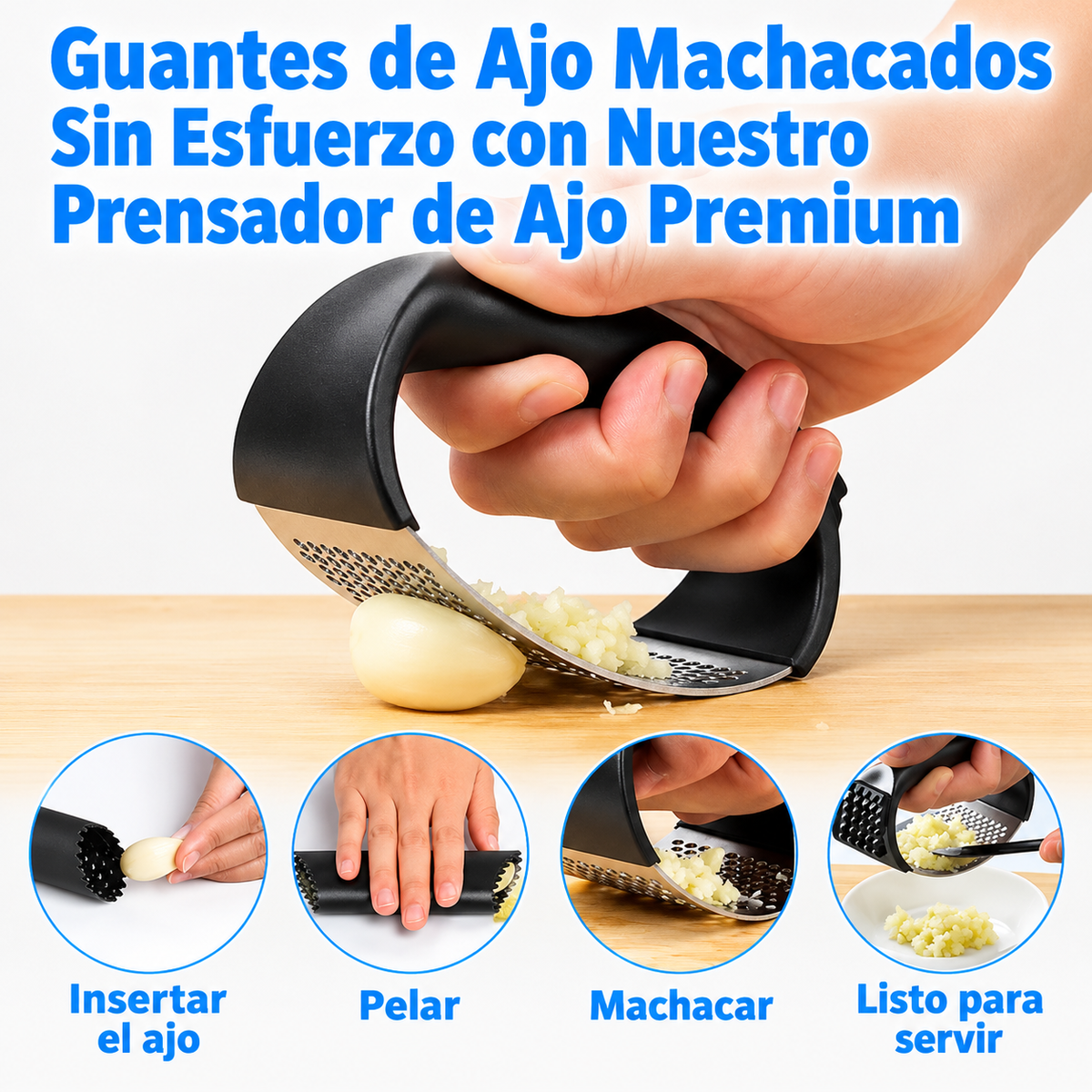 Prensa de ajo con mecanismo basculante