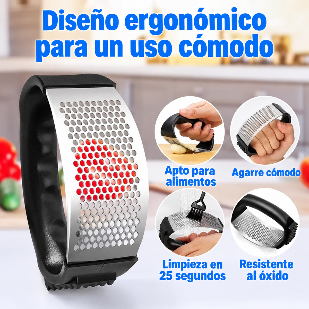 Prensa de ajo con mecanismo basculante